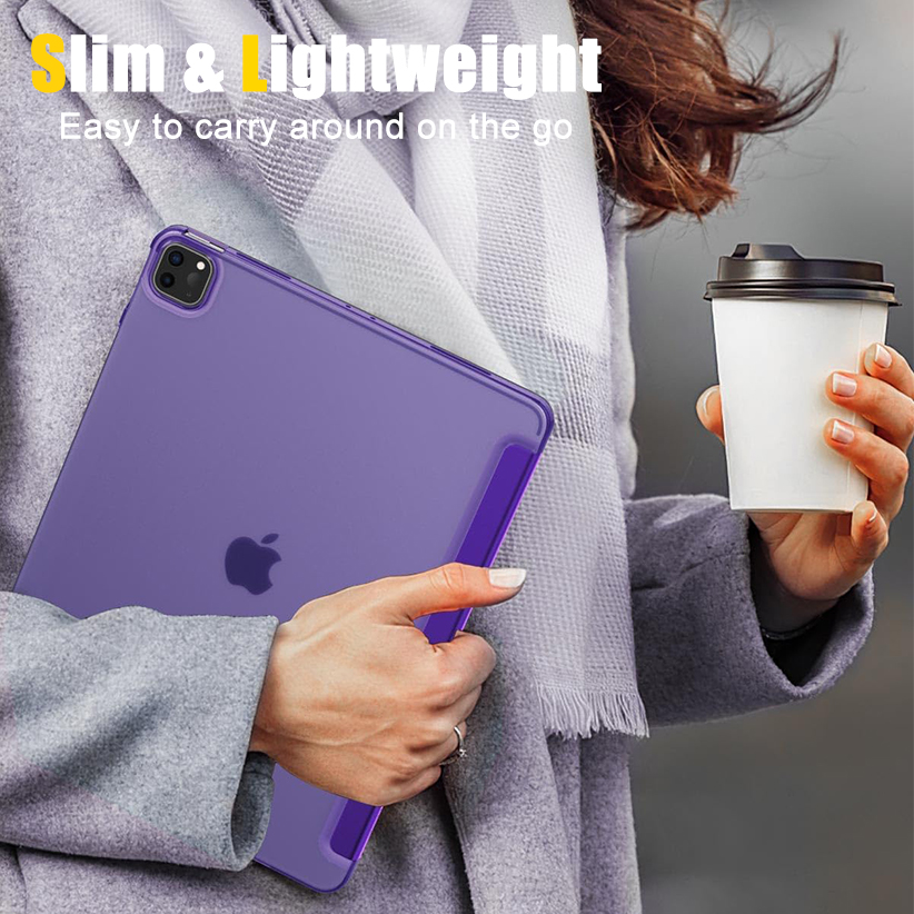 Clear Hard PC Back Shell [Support Touch ID] for iPad Pro 12.9” 2022/2021/2020/2018, Auto Sleep/Wake